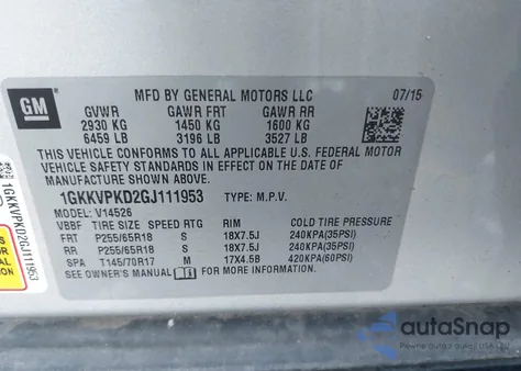 2016 GMC Acadia Sle-2 z USA, uszkodzony, nr VIN 1GKKVPKD2GJ111953